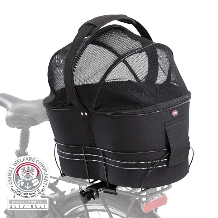 Główne zdjęcie produktu Přepravka na zadní nosič kola pro psa,kryt síťovina 29 x 42 x 48 cm (max. 6kg)