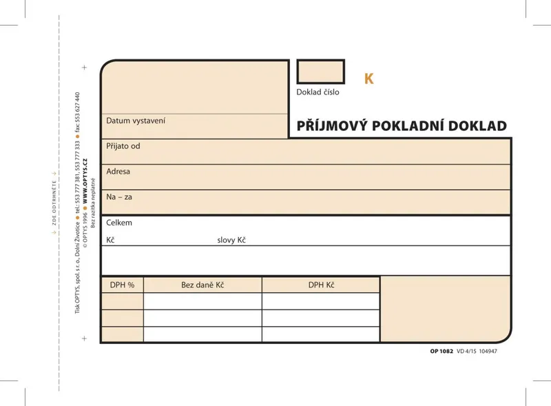 Główne zdjęcie produktu Příjmový doklad A6, samopropisovací, číslovaný, 3 x 25 listů 1082