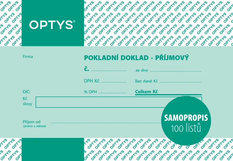 Główne zdjęcie produktu Příjmový doklad s DPH A6, jednoduchý, samopropisovací, 100 listů 1068