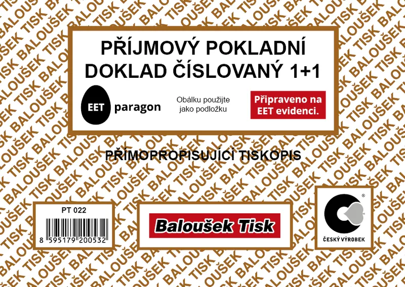 Główne zdjęcie produktu Příjmový pokladní doklad A6 číslovaný - EET PT022