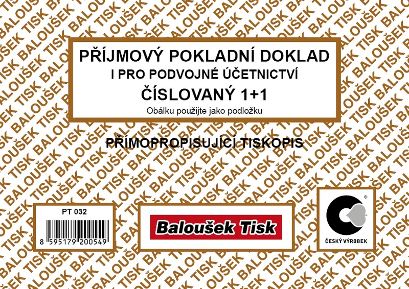 Główne zdjęcie produktu Příjmový pokladní doklad i pro PÚ číslovaný PT032