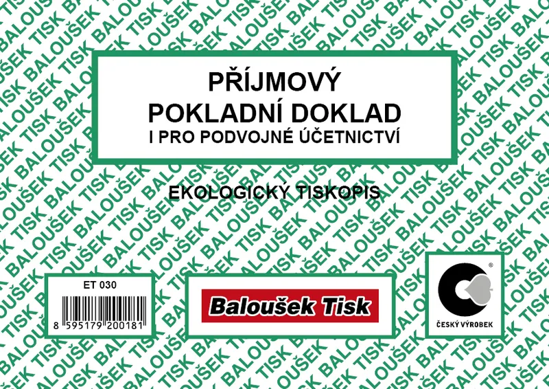 Główne zdjęcie produktu Příjmový pokladní doklad pro podvojné účetnictví A6 ET030
