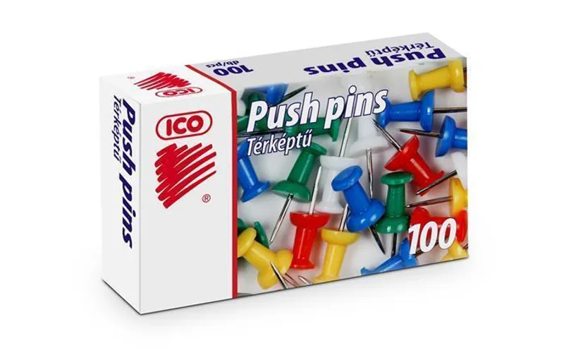 Główne zdjęcie produktu Připínáčky, mix barev, kulatá hlavička, 100ks, ICO
