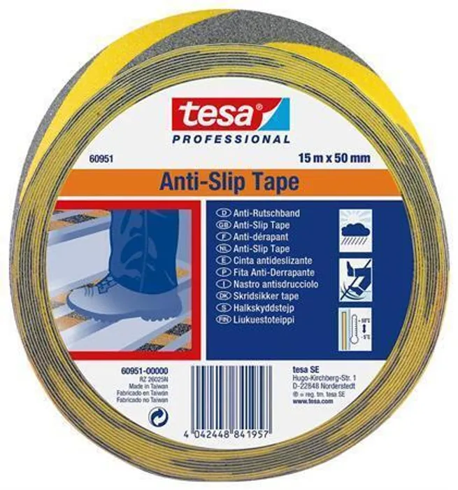Główne zdjęcie produktu Protiskluzová bezpečnostní páska "Anti-Slip 60951", černá-žlutá, 50 mm x 15 m, TESA