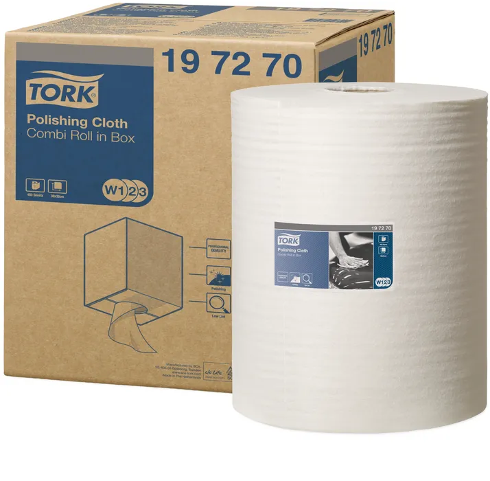 Główne zdjęcie produktu Průmyslová utěrka z netkané textílie Tork 197270 Premium - leštění malá role [1 ks]