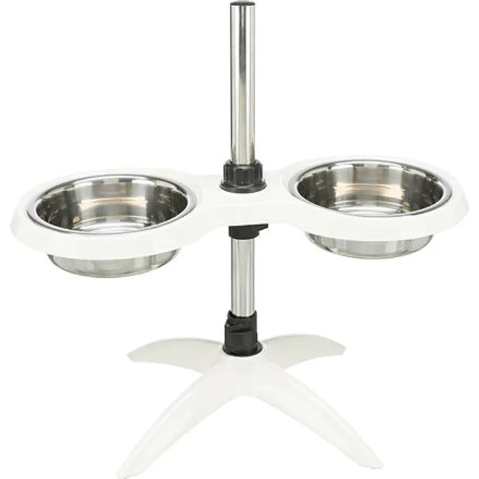 Główne zdjęcie produktu Psí bar, nastavitelný do 54cm, melamin/nerez. misky 2 × 2.4 l/o 25 cm, bílá