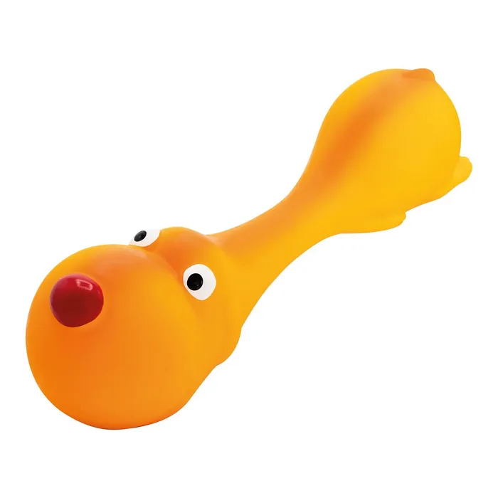 Główne zdjęcie produktu Psík ležící - tvar činky, se zvukem, 22 cm, latex, oranžová, HipHop