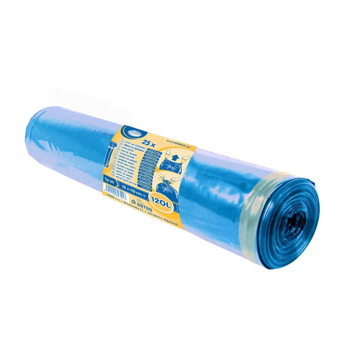 Główne zdjęcie produktu Pytel na odpadky (LDPE) zatahovací modrý 70 x 100 cm 120L [25 ks]