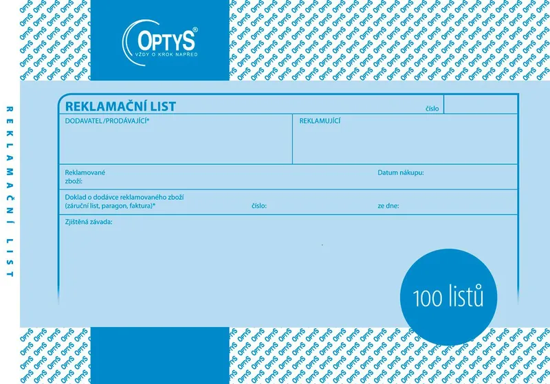 Główne zdjęcie produktu Reklamační list A5, 100 listů 1284