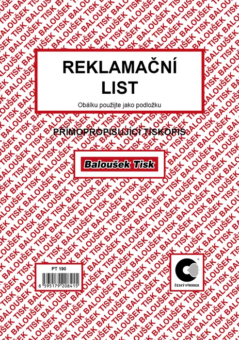 Główne zdjęcie produktu Reklamační list A5 PT190