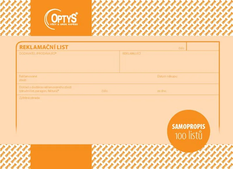 Główne zdjęcie produktu Reklamační list A5, samopropisovací, 100 listů 1254