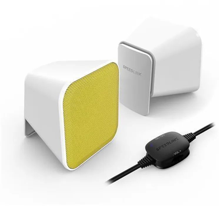 Główne zdjęcie produktu Reproduktory "Snappy", bílá a žlutá, 2.0 stereo, 6W, USB, SPEEDLINK