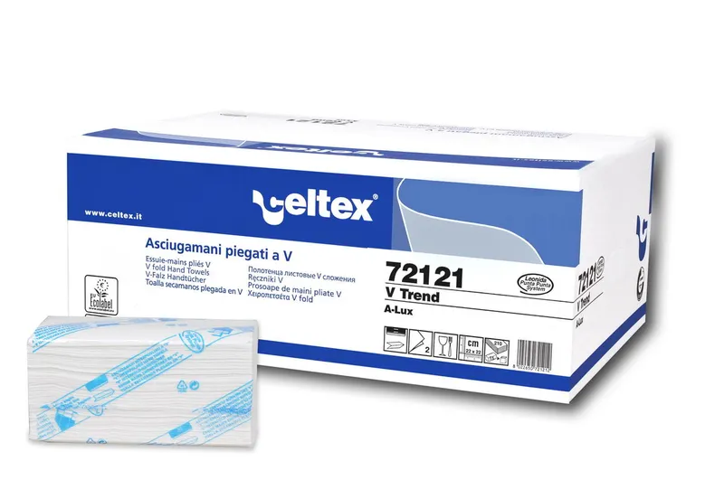 Główne zdjęcie produktu Ručník papírový skládaný CELTEX V Trend bílé 2- vrstvý [3150 ks] - 72121