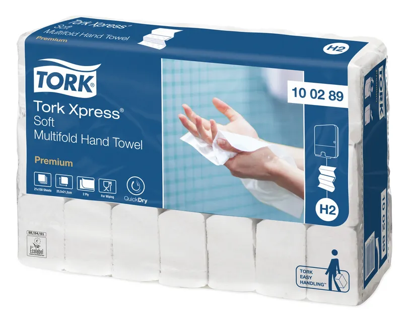 Główne zdjęcie produktu Ručník papírový skládaný Interfold TORK 100289 PREMIUM Soft bílá H2 [3 150 ks]