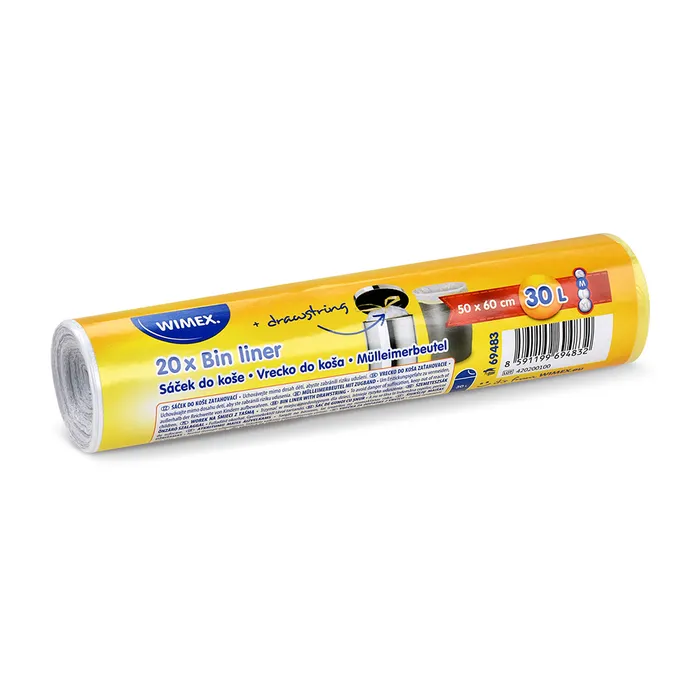 Główne zdjęcie produktu Sáček do koše (HDPE) zatahovací bílý 50 x 60 cm 30L `M` [20 ks]