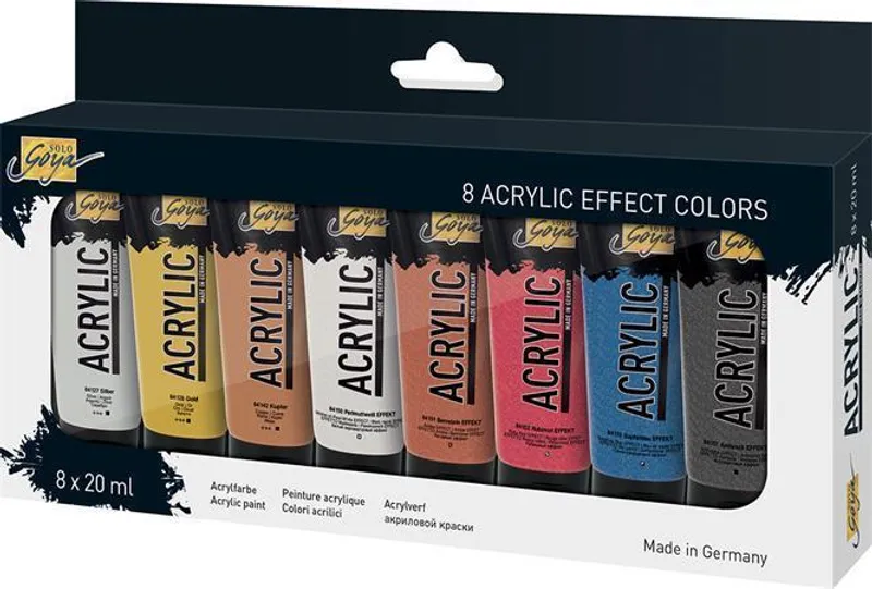 Główne zdjęcie produktu Sada Akrylová barva metalická "SOLO GOYA", 8 barev, 20 ml v tubě, KREUL
