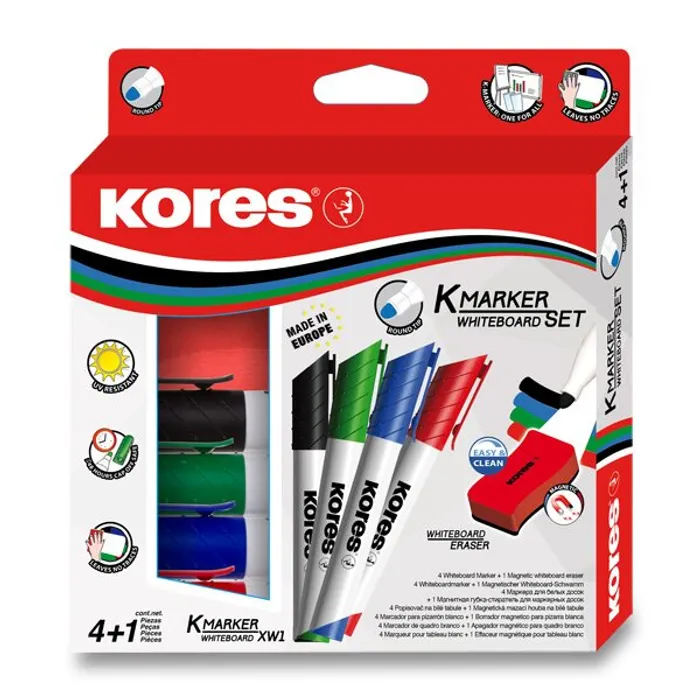 Główne zdjęcie produktu Sada Kores K-Marker Set 4 popisovače + magnetická houbička