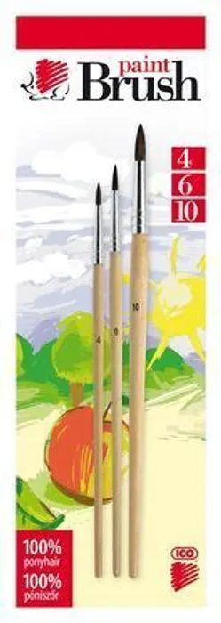 Główne zdjęcie produktu Sada štětců, 3ks, č. 4-6-10, dřevěné, ICO "Ježek" přírodní
