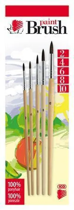 Główne zdjęcie produktu Sada štětců, 5ks, č. 2-4-6-8-10, dřevěné, ICO "Ježek" přírodní