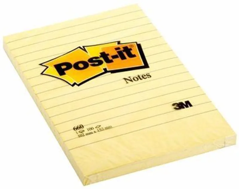 Główne zdjęcie produktu Samolepící bloček, 102x152 mm, 100 lístků, linkovaný, 3M POSTIT, žlutý