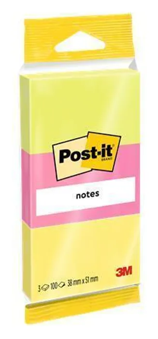 Główne zdjęcie produktu Samolepící bloček, 38x51 mm, 100 lístků, 3M POSTIT, nenové barvy