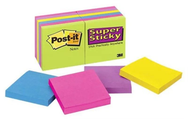 Główne zdjęcie produktu Samolepící bloček, 76x76 mm, 100 lístků, 3M POSTIT "Super Sticky", mix barev