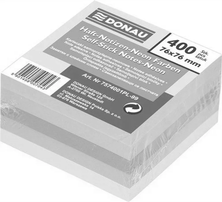 Główne zdjęcie produktu Samolepicí bloček, 76x76 mm, 5x80 lístků, DONAU, neonové barvy