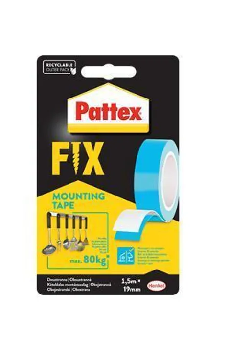 Główne zdjęcie produktu Samolepicí páska "Pattex Fix 80 kg", modrá, oboustranná, 19 mm x 1,5 m, HENKEL
