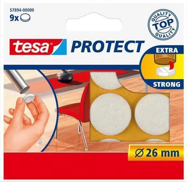 Główne zdjęcie produktu Samolepicí podložky "Protect® 57894", bílá, plsť, 26 mm, TESA