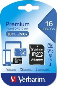 Karta pamięci SecureDigital SDHC 16 GB, klasa 10, z adapterem, Verbatim