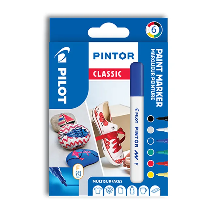 Główne zdjęcie produktu Set dekorativních popisovačů "Pintor F", 6 barev klasik, 1 mm, PILOT