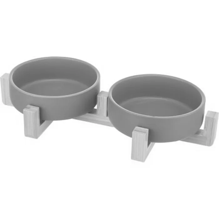Główne zdjęcie produktu Set keramických misek 2 x 0,3l v dřevěném stojanu 31 x 6 x 16 cm, šedá/přírodní