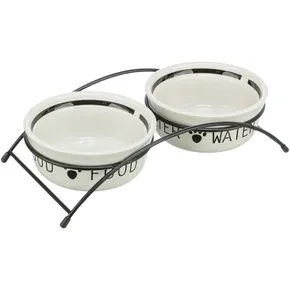 Stojak z białymi miskami ceramicznymi z kością 2x0,25 l/13 cm