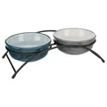 Następne zdjęcie produktu Zestaw misek ceramicznych na stojaku metalowym, 2 × 0,25 l/o 13 cm, nafta/szary