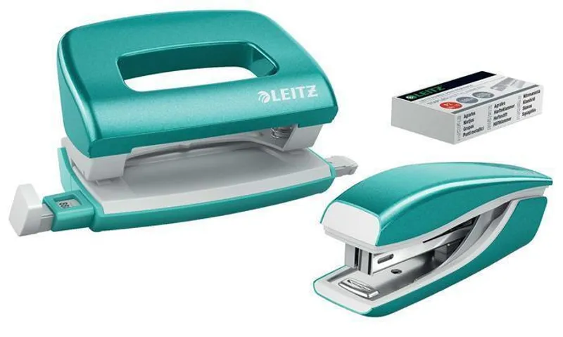 Główne zdjęcie produktu Set mini sešívačky a děrovačky Leitz WOW, Ledová modrá