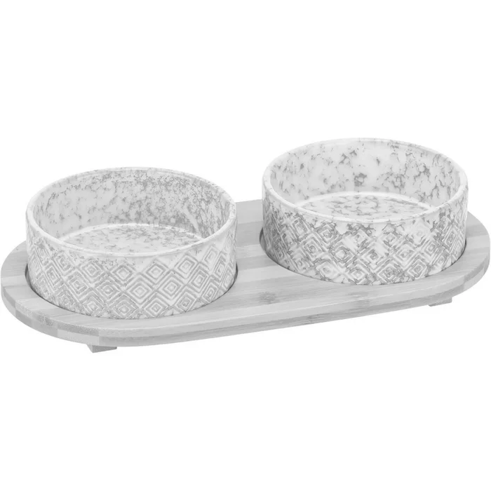 Główne zdjęcie produktu Set misek v bambusovém stojanu, bílá/světlehnědá2 × 0,8 l/ o 16 cm/ 39 x 8 x 20 cm