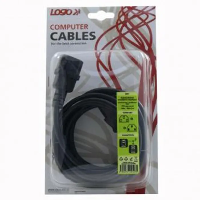 Główne zdjęcie produktu Síťový kabel 230V prodlužovací, C13-C14, 3m, VDE approved, černý, Logo, blistr