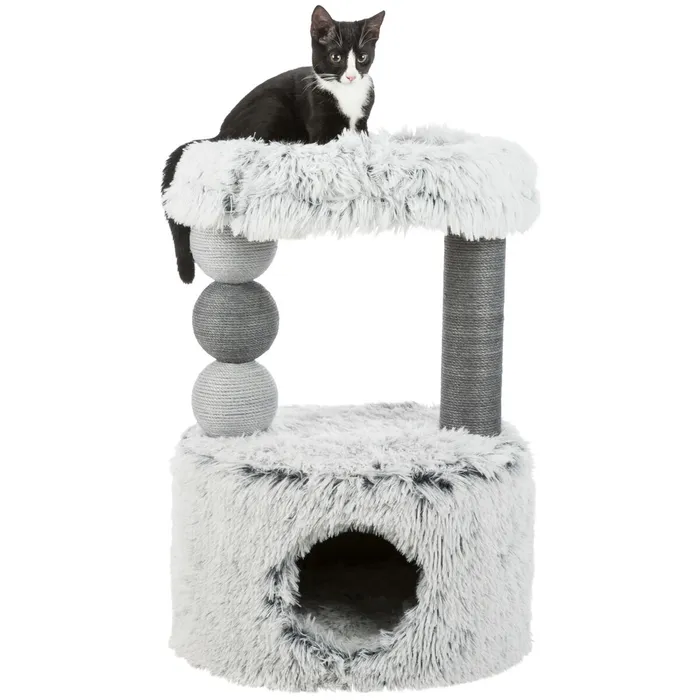 Główne zdjęcie produktu Škrábadlo HARVEY, kukaň, 2 sloupky, odpočívadlo 73cm, dlouhovlasý plyš, šedá