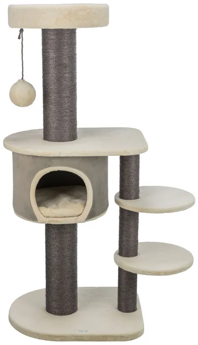 Główne zdjęcie produktu Škrabadlo MARCELLO, 140 cm, 4 podesty, kukaň, míč, krémová/šedá