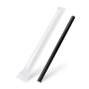 Słomka (PAP) czarna `JUMBO` średnica 12mm x 21cm pakowana pojedynczo [100 szt]