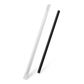 Słomka (PAP) czarna `JUMBO` średnica 8mm x 25cm pakowana pojedynczo [100 szt]