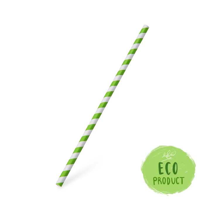 Główne zdjęcie produktu Slámka papírová JUMBO zelená spirála 25 cm, průměr 8 mm [100 ks]