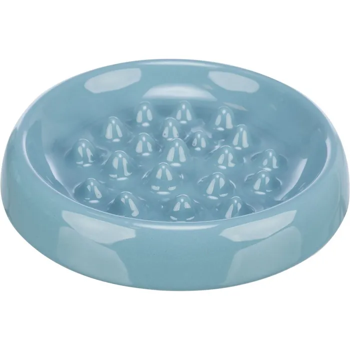 Główne zdjęcie produktu Slow Feed, keramická miska k pomalému krmení, 0.25 l/o 18 cm, modrá, šedá