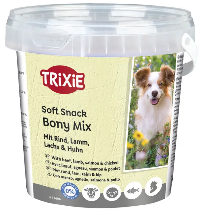 Główne zdjęcie produktu Soft Snack Bony MIX - hovězí, jehněčí, losos, kuře 500 g