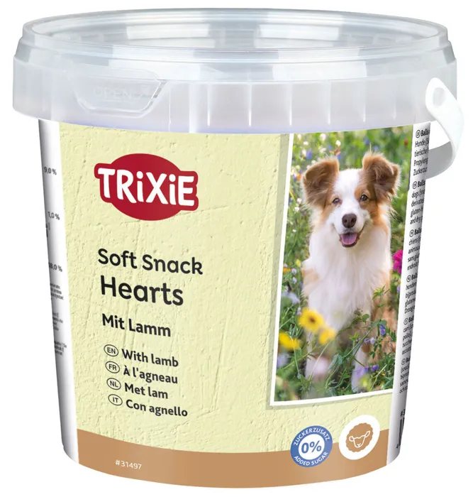 Główne zdjęcie produktu Soft Snack Happy Hearts - srdíčka jehněčí s rýží, kyblík 500 g