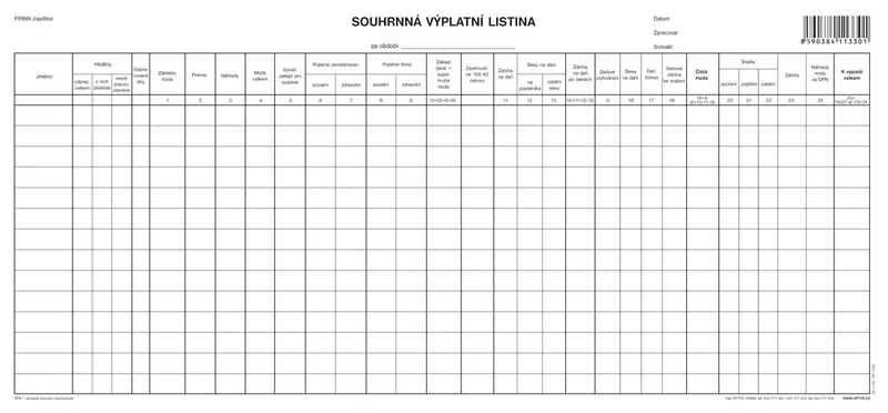 Główne zdjęcie produktu Souhrnná výplatní listina, 42,5 x 21 cm 1133