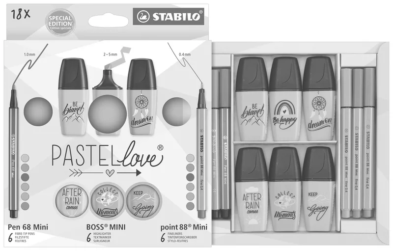 Główne zdjęcie produktu Souprava STABILO Pastellove - 18 ks sada - linery, prémiové vláknové fixy a zvýrazňovače