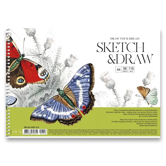 Główne zdjęcie produktu Spirálový náčrtník Shkolyaryk Muse Sketch&Draw A4, 50 listů