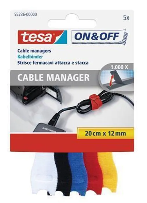 Główne zdjęcie produktu Správce kabelů "On&Off 55236", mix barev, suchý zip, TESA