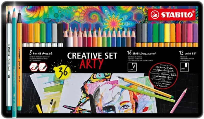 Główne zdjęcie produktu STABILOaquacolor/pen 68 brush/point 88, 36 ks Sada v plechu "ARTY"